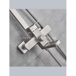 NARON Μεταλλική Στήλη Ντουζ με μπαταρία 3 Εξόδων με Περιστρεφόμενο Ρουξούνι NR-8010MN MAT NICKEL