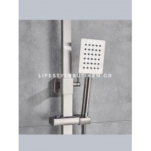 NARON Μεταλλική Στήλη Ντουζ με μπαταρία 3 Εξόδων με Περιστρεφόμενο Ρουξούνι NR-8010MN MAT NICKEL