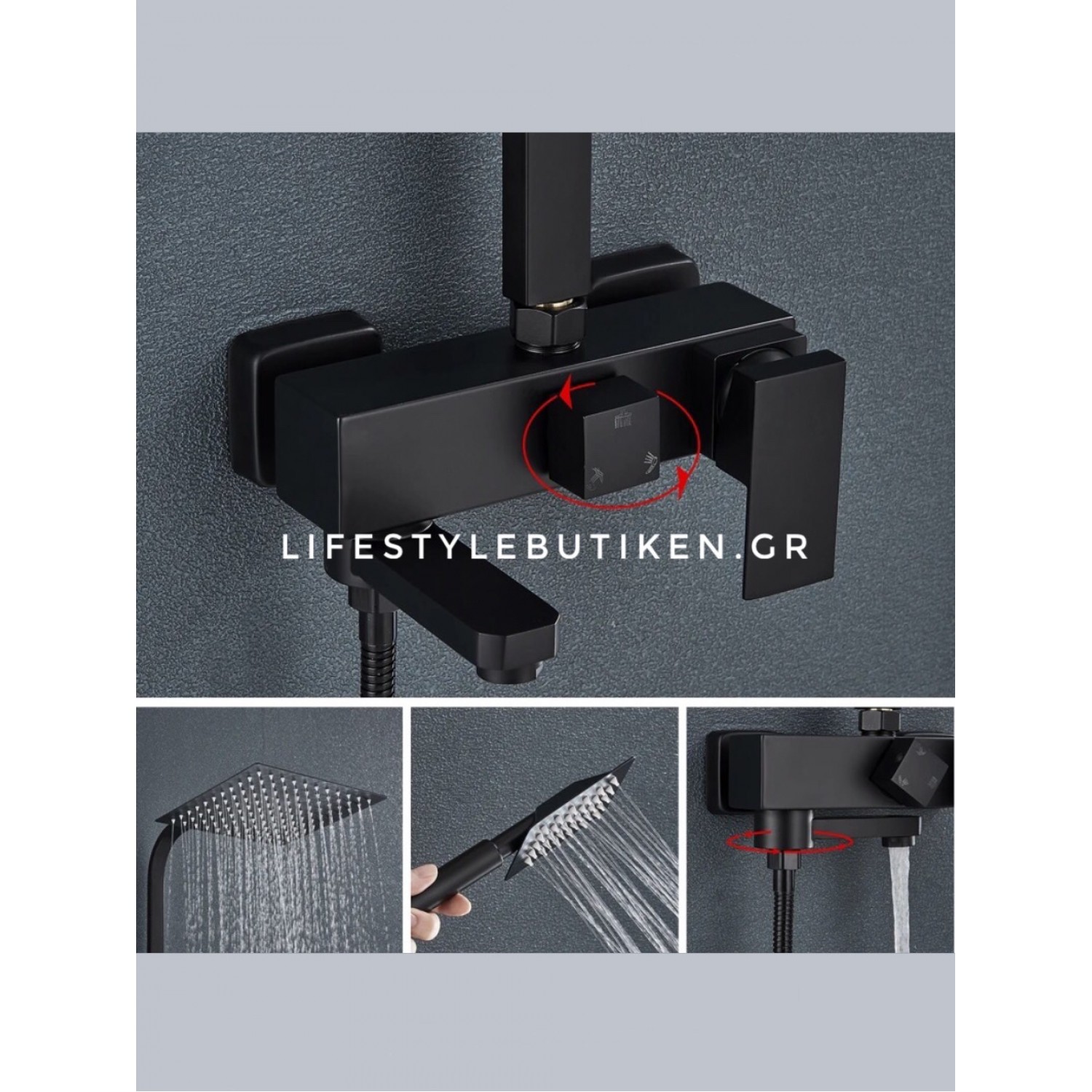 NARON Μεταλλική Στήλη Ντουζ 3 Εξόδων με Περιστρεφόμενο Ρουξούνι NR-7070B BLACK MAT