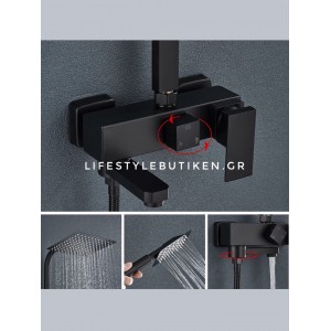 NARON Μεταλλική Στήλη Ντουζ 3 Εξόδων με Περιστρεφόμενο Ρουξούνι NR-7070B BLACK MAT