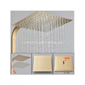 NARON Πολυτελής Στήλη Ντουζ με μπαταρία και ενσωματωμένο βρυσάκι με όλα τα Παρελκόμενα Τοποθέτησης NR9310 Brushed Gold