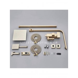NARON Πολυτελής Στήλη Ντουζ με μπαταρία και ενσωματωμένο βρυσάκι με όλα τα Παρελκόμενα Τοποθέτησης NR9310 Brushed Gold