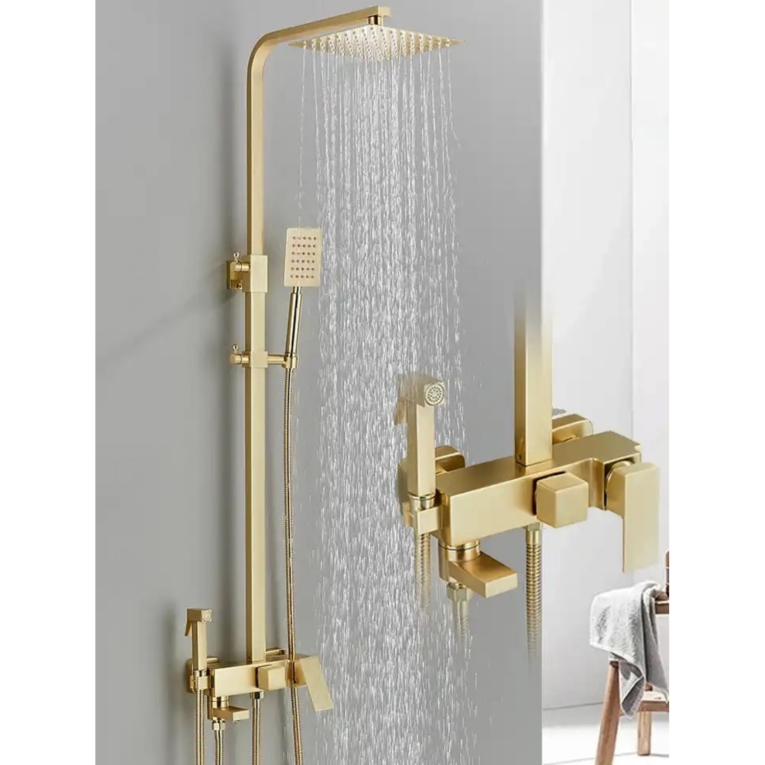 NARON Πολυτελής Στήλη Ντουζ με μπαταρία και ενσωματωμένο βρυσάκι με όλα τα Παρελκόμενα Τοποθέτησης NR9310 Brushed Gold