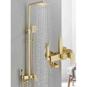 NARON Πολυτελής Στήλη Ντουζ με μπαταρία και ενσωματωμένο βρυσάκι με όλα τα Παρελκόμενα Τοποθέτησης NR9310 Brushed Gold