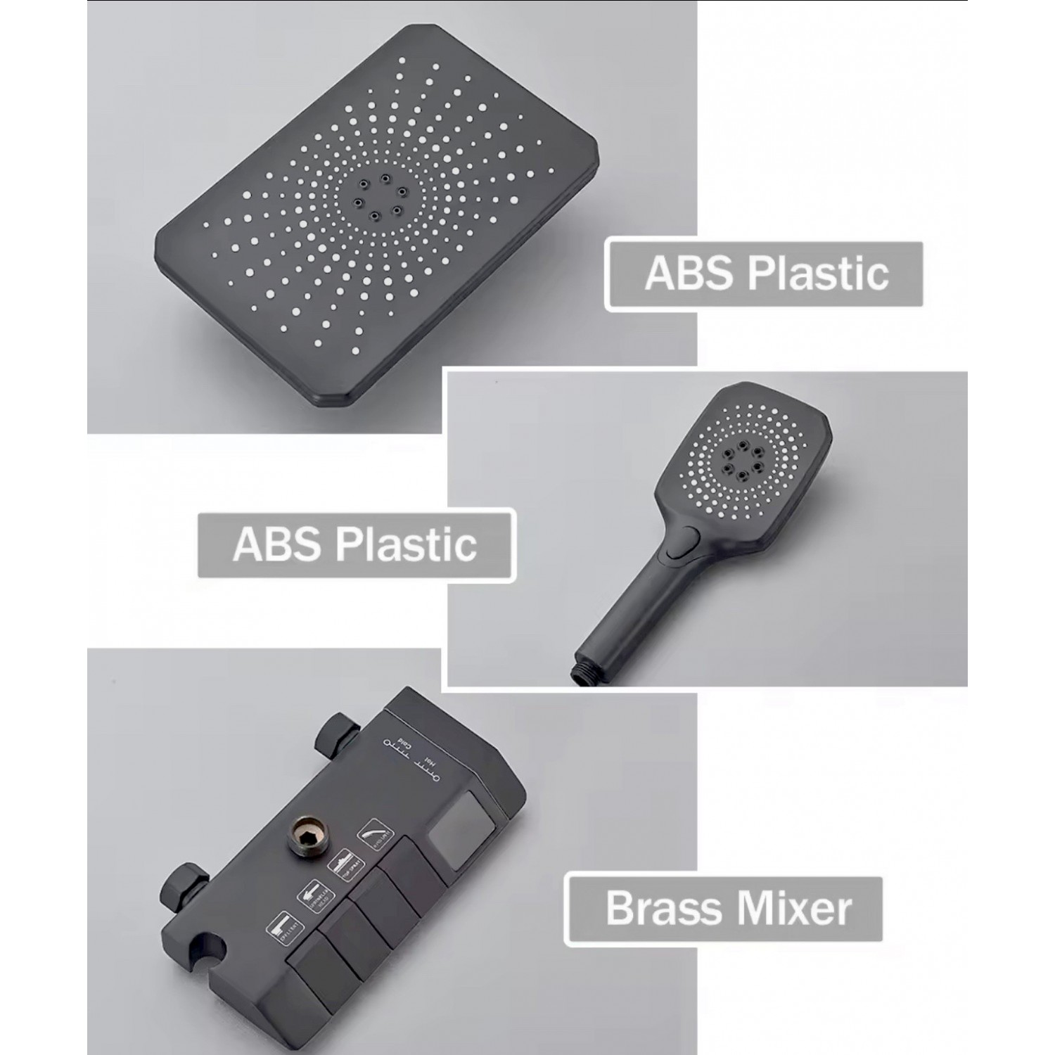 NARON Στήλη Ντουζ Με Μπαταρία Ψηφιακής Οθόνης Και Πλήκτρα Πιάνο NR4022 GUN GREY