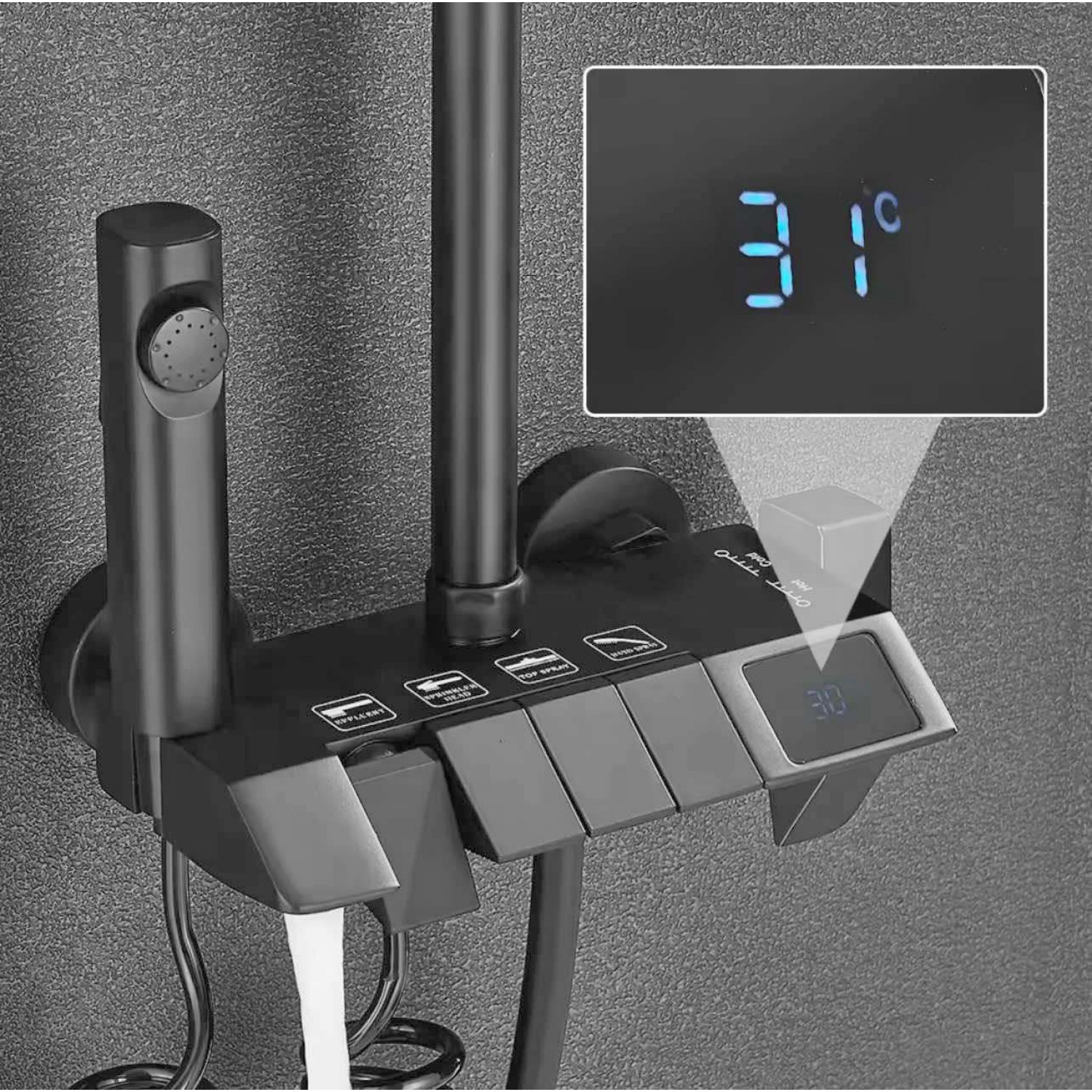 NARON Στήλη Ντουζ Με Μπαταρία Ψηφιακής Οθόνης Και Πλήκτρα Πιάνο NR4022 GUN GREY