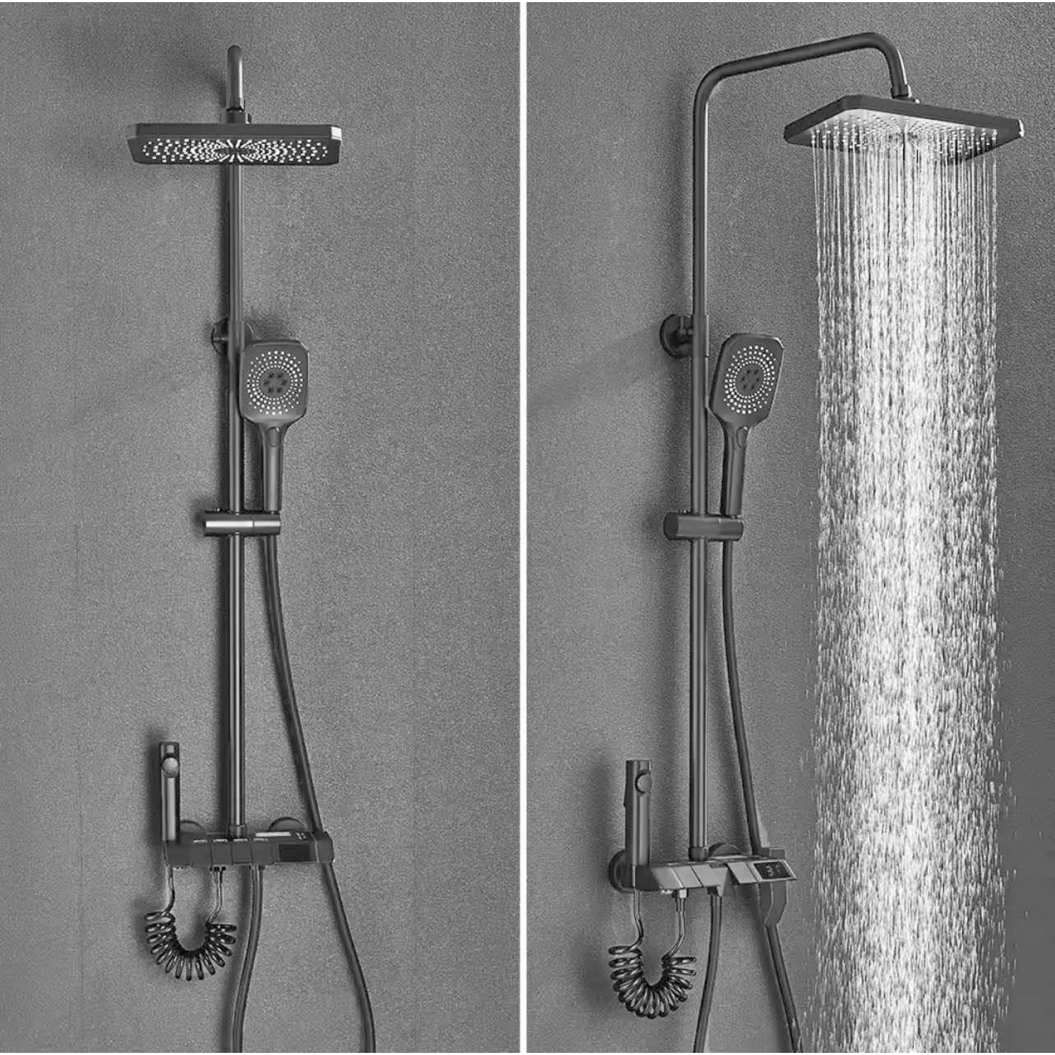 NARON Στήλη Ντουζ Με Μπαταρία Ψηφιακής Οθόνης Και Πλήκτρα Πιάνο NR4022 GUN GREY