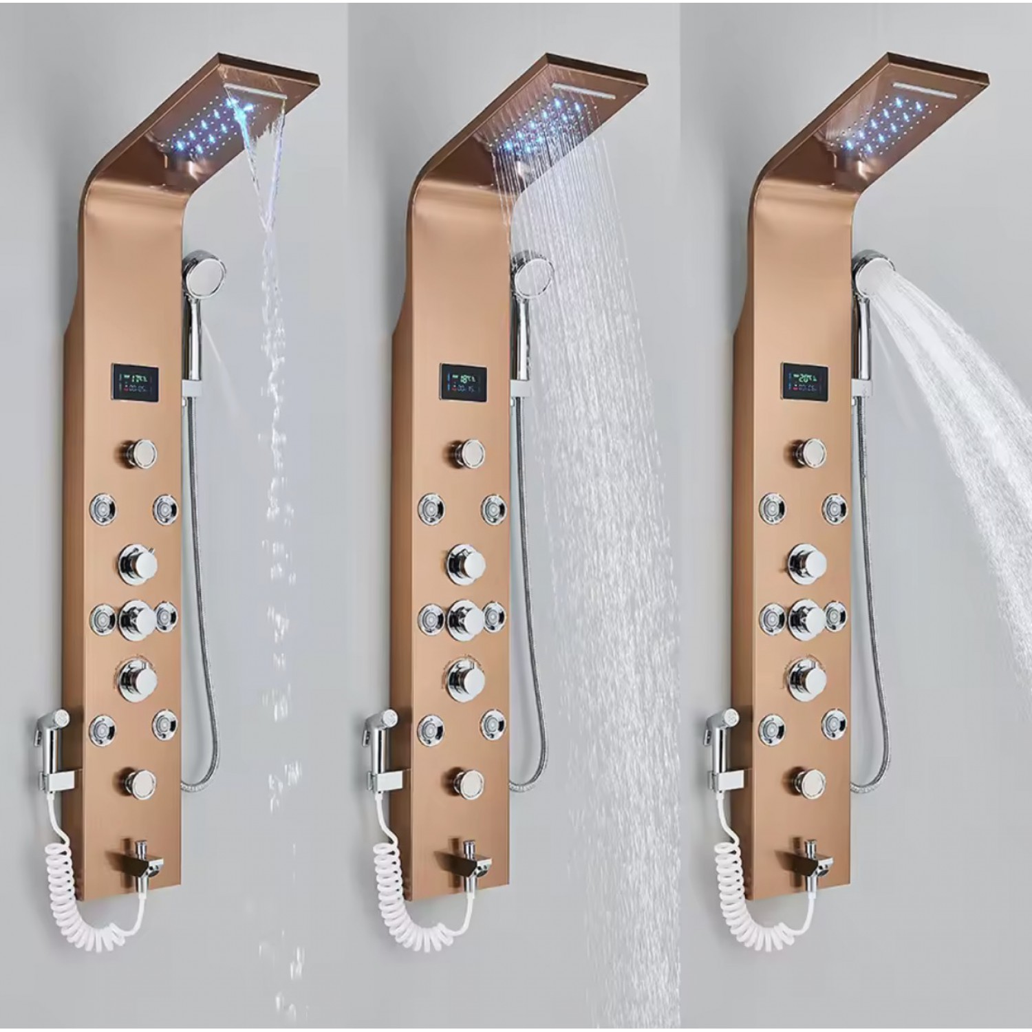 NARON Στήλη Ντουζ Υδρομασάζ Led Φωτισμό Και Ψηφιακή Οθόνη NR6220 ROSE GOLD