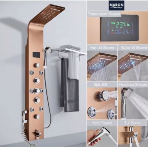 NARON Στήλη Ντουζ Υδρομασάζ Led Φωτισμό Και Ψηφιακή Οθόνη NR6220 ROSE GOLD