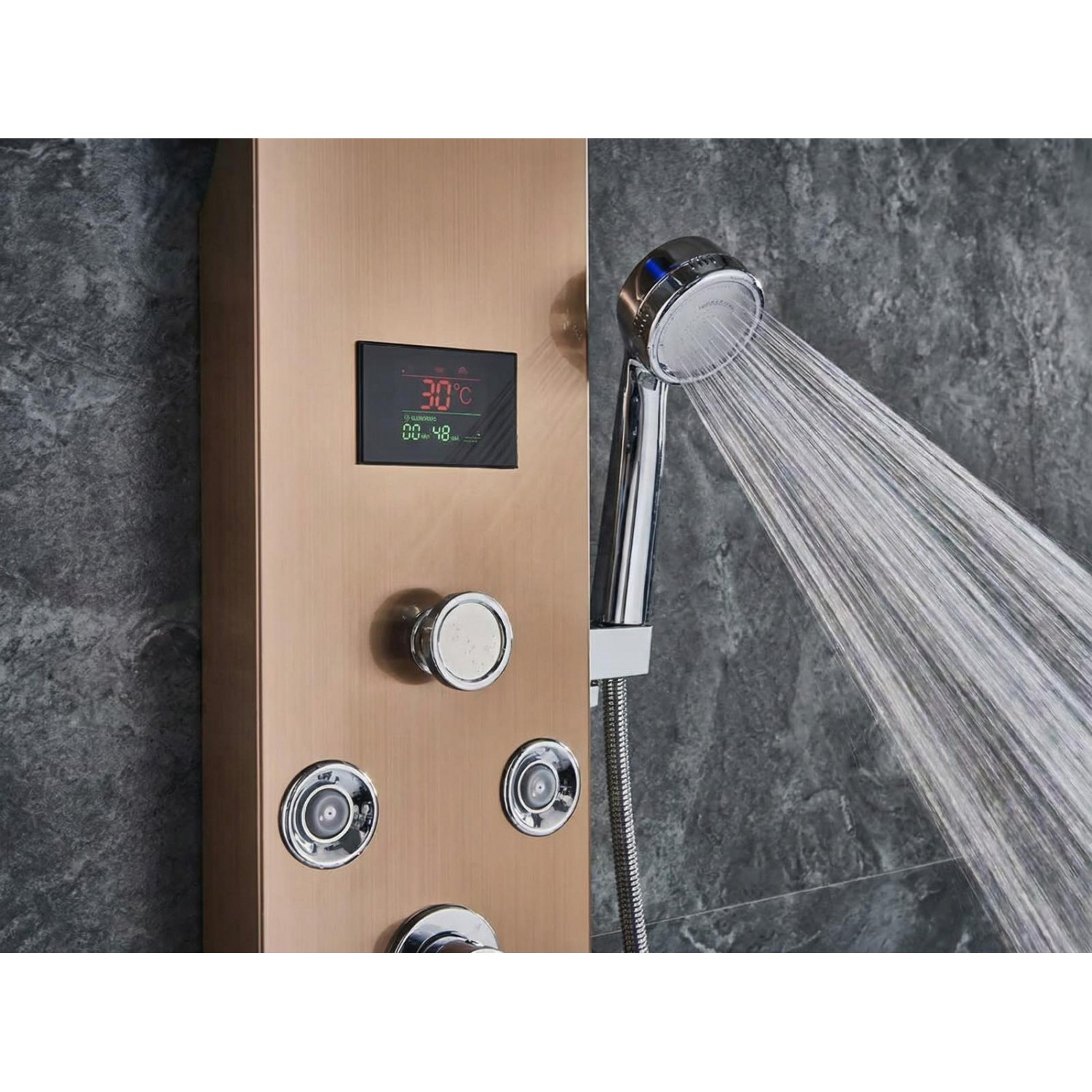 NARON Στήλη Ντουζ Υδρομασάζ Led Φωτισμό Και Ψηφιακή Οθόνη NR6220 ROSE GOLD