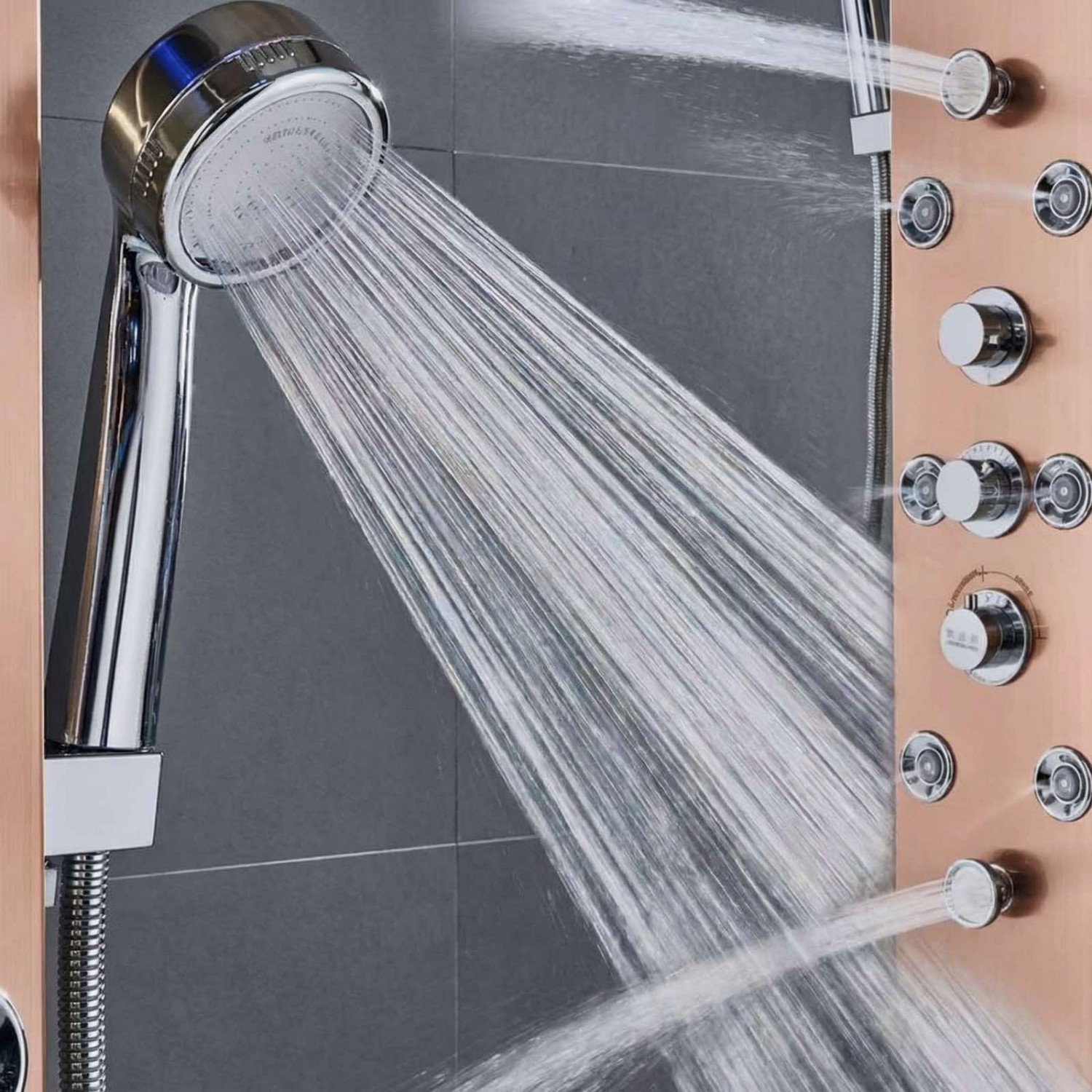 NARON Στήλη Ντουζ Υδρομασάζ Led Φωτισμό Και Ψηφιακή Οθόνη NR6220 ROSE GOLD