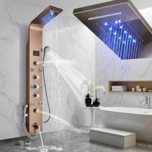 NARON Στήλη Ντουζ Υδρομασάζ Led Φωτισμό Και Ψηφιακή Οθόνη NR6220 ROSE GOLD