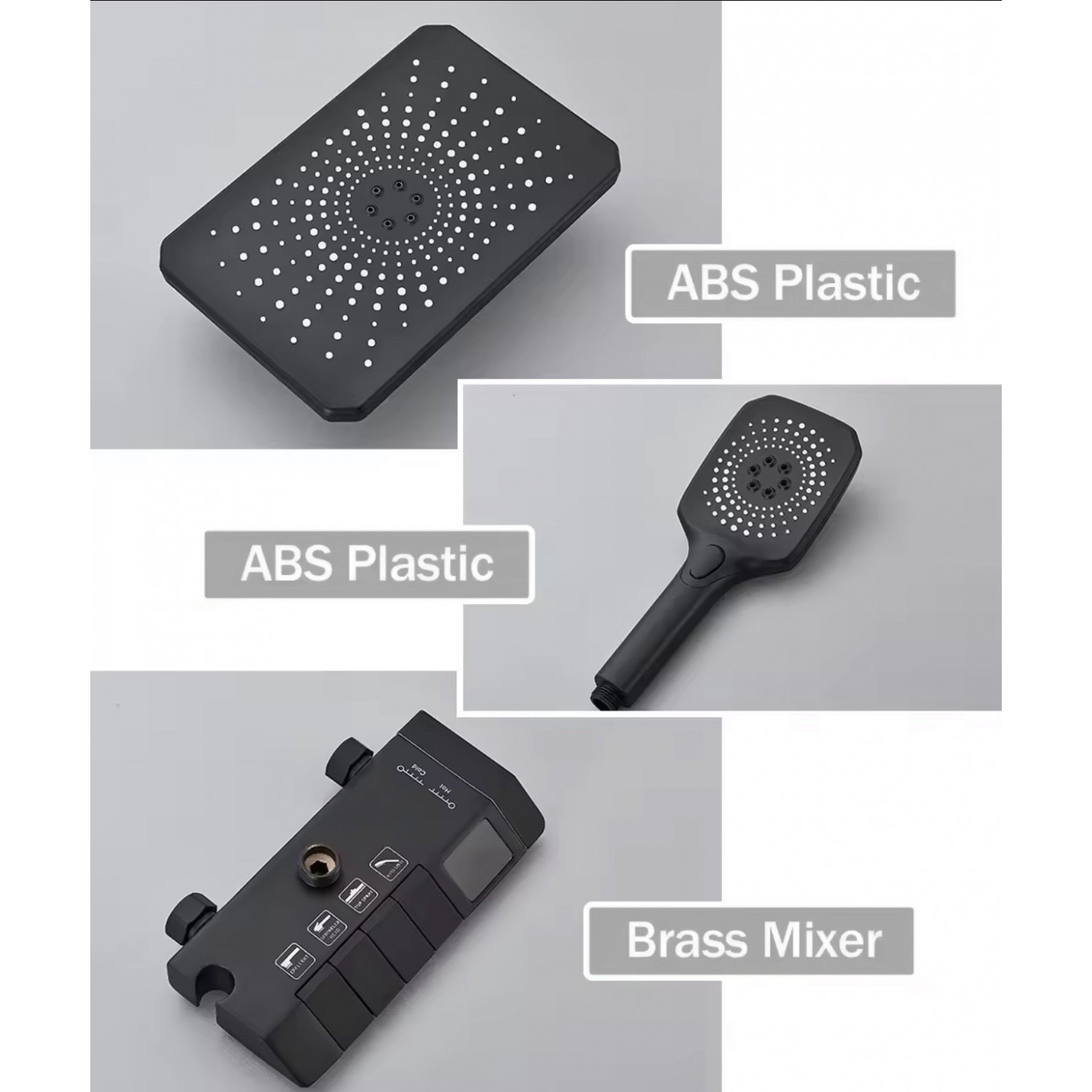 NARON Στήλη Ντουζ Με Μπαταρία Ψηφιακής Οθόνης Και Πλήκτρα Πιάνο NR4022 BLACK MAT