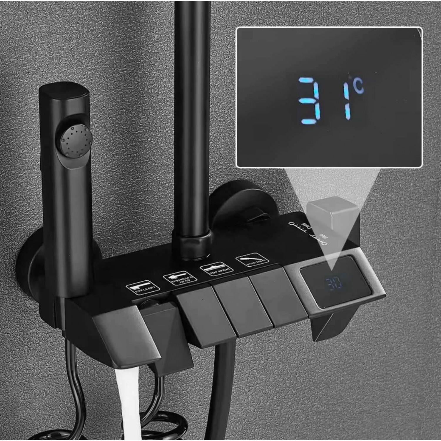 NARON Στήλη Ντουζ Με Μπαταρία Ψηφιακής Οθόνης Και Πλήκτρα Πιάνο NR4022 BLACK MAT