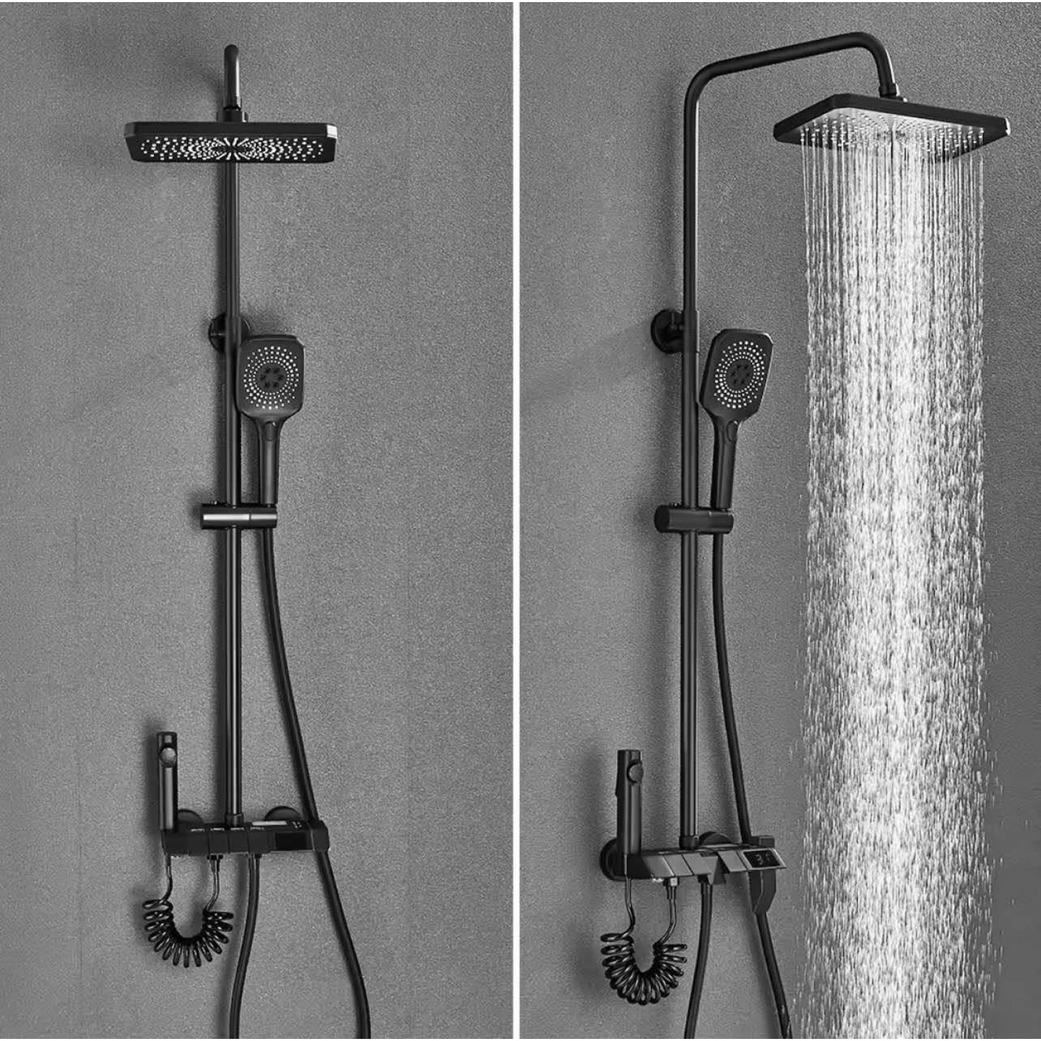 NARON Στήλη Ντουζ Με Μπαταρία Ψηφιακής Οθόνης Και Πλήκτρα Πιάνο NR4022 BLACK MAT