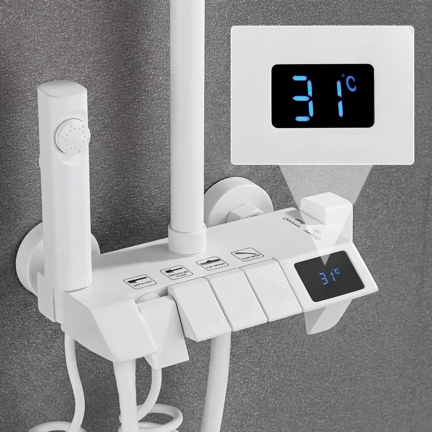 NARON Στήλη Ντουζ Με Μπαταρία Ψηφιακής Οθόνης Και Πλήκτρα Πιάνο NR4022 WHITE