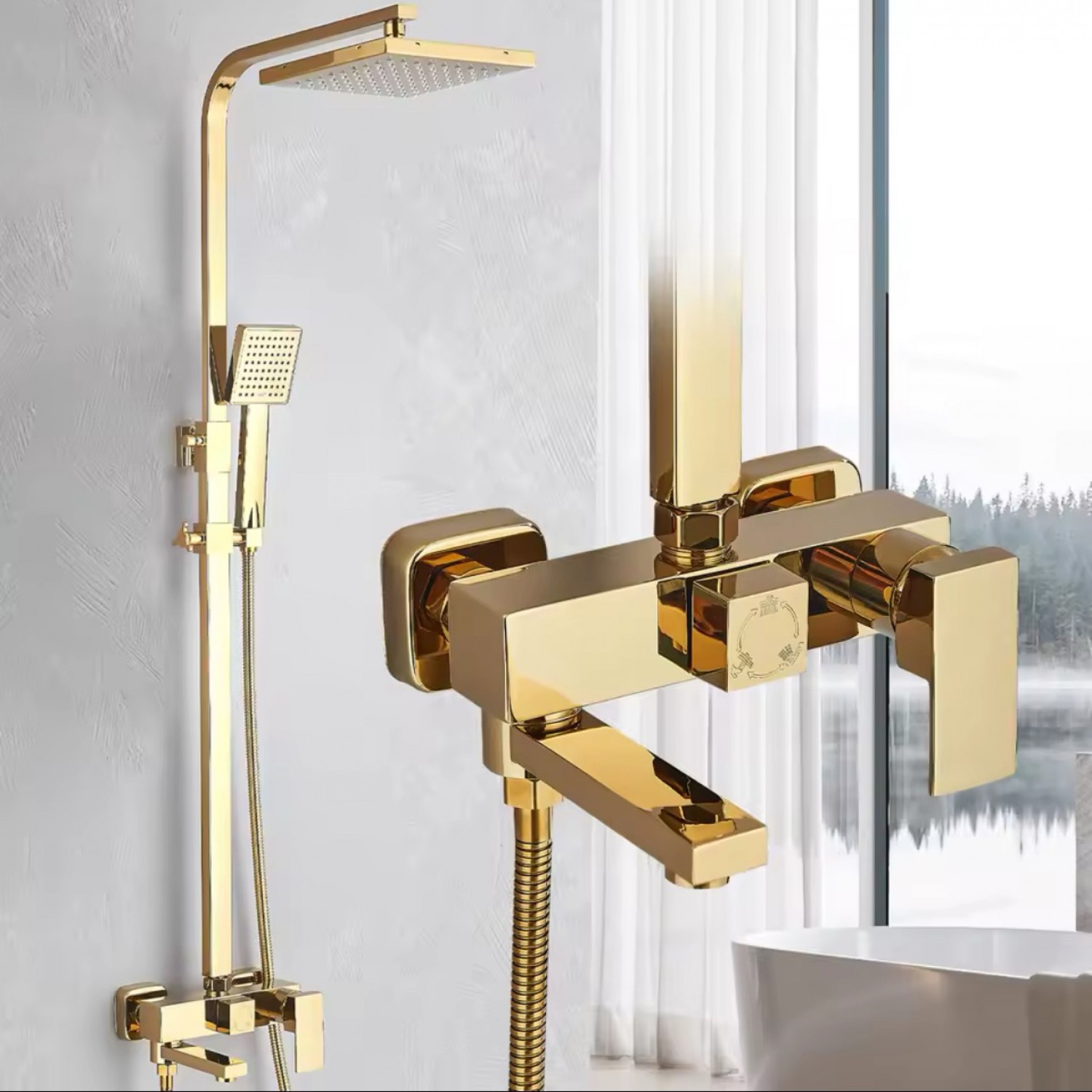 NARON Στήλη Ντουζ 3 Εξόδων Με  Περιστρεφόμενο Ρουξούνι NR-7070PG POLISHED GOLD