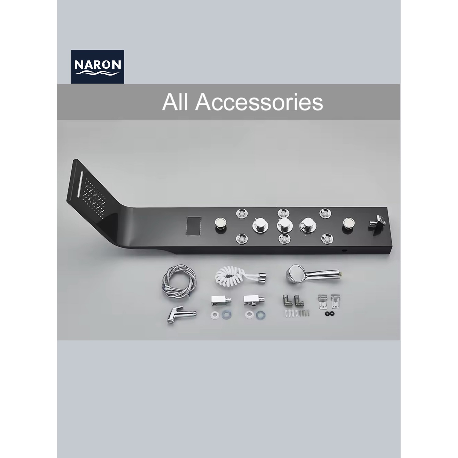 NARON Στήλη Ντουζ Υδρομασάζ Led Φωτισμό Και Ψηφιακή Οθόνη NR6220 BLACK