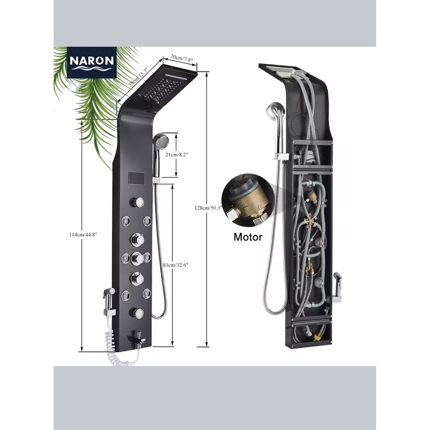 NARON Στήλη Ντουζ Υδρομασάζ Led Φωτισμό Και Ψηφιακή Οθόνη NR6220 BLACK