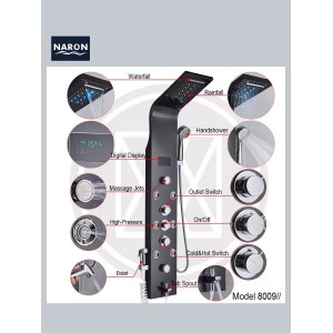 NARON Στήλη Ντουζ Υδρομασάζ Led Φωτισμό Και Ψηφιακή Οθόνη NR6220 BLACK