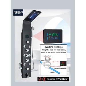 NARON Στήλη Ντουζ Υδρομασάζ Led Φωτισμό Και Ψηφιακή Οθόνη NR6220 BLACK