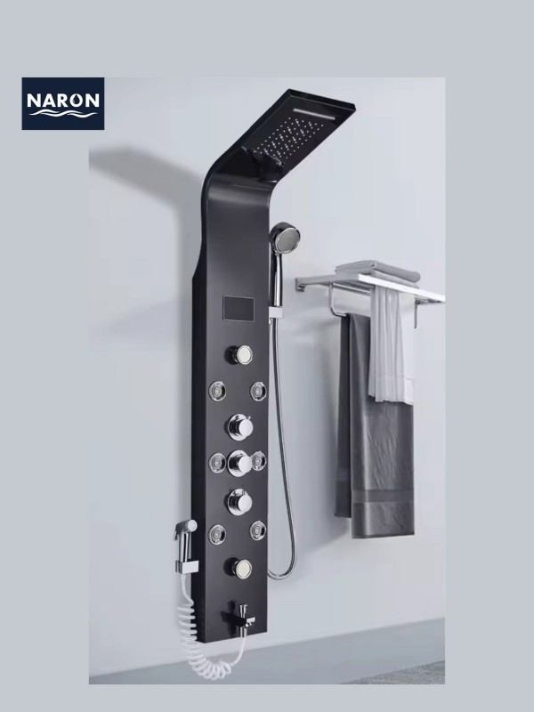 NARON Στήλη Ντουζ Υδρομασάζ Led Φωτισμό Και Ψηφιακή Οθόνη NR6220 BLACK