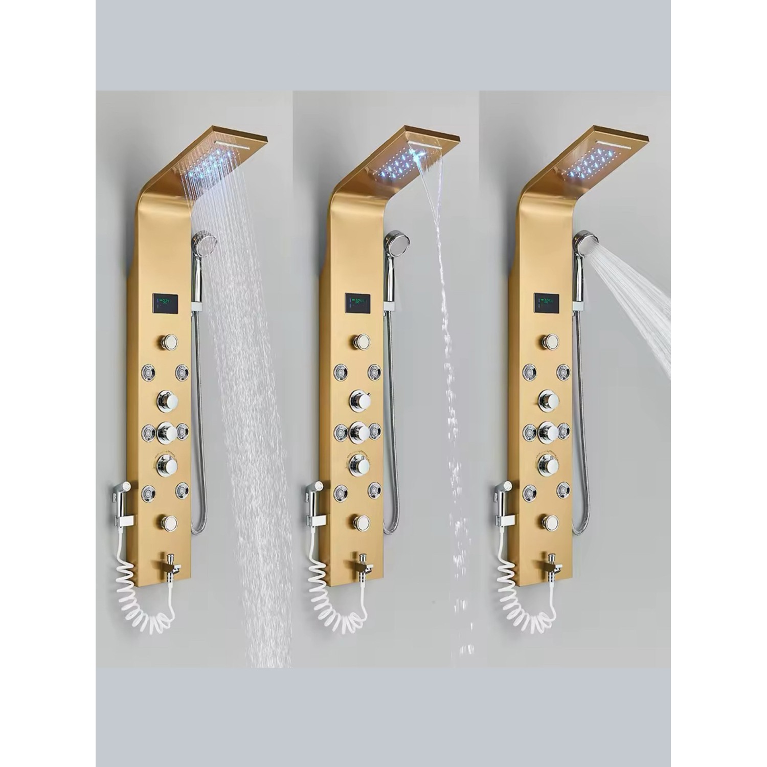 NARON Στήλη Ντουζ Υδρομασάζ Led Φωτισμό Και Ψηφιακή Οθόνη NR6220 BRUSHED GOLD