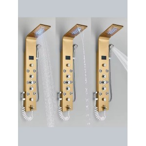 NARON Στήλη Ντουζ Υδρομασάζ Led Φωτισμό Και Ψηφιακή Οθόνη NR6220 BRUSHED GOLD