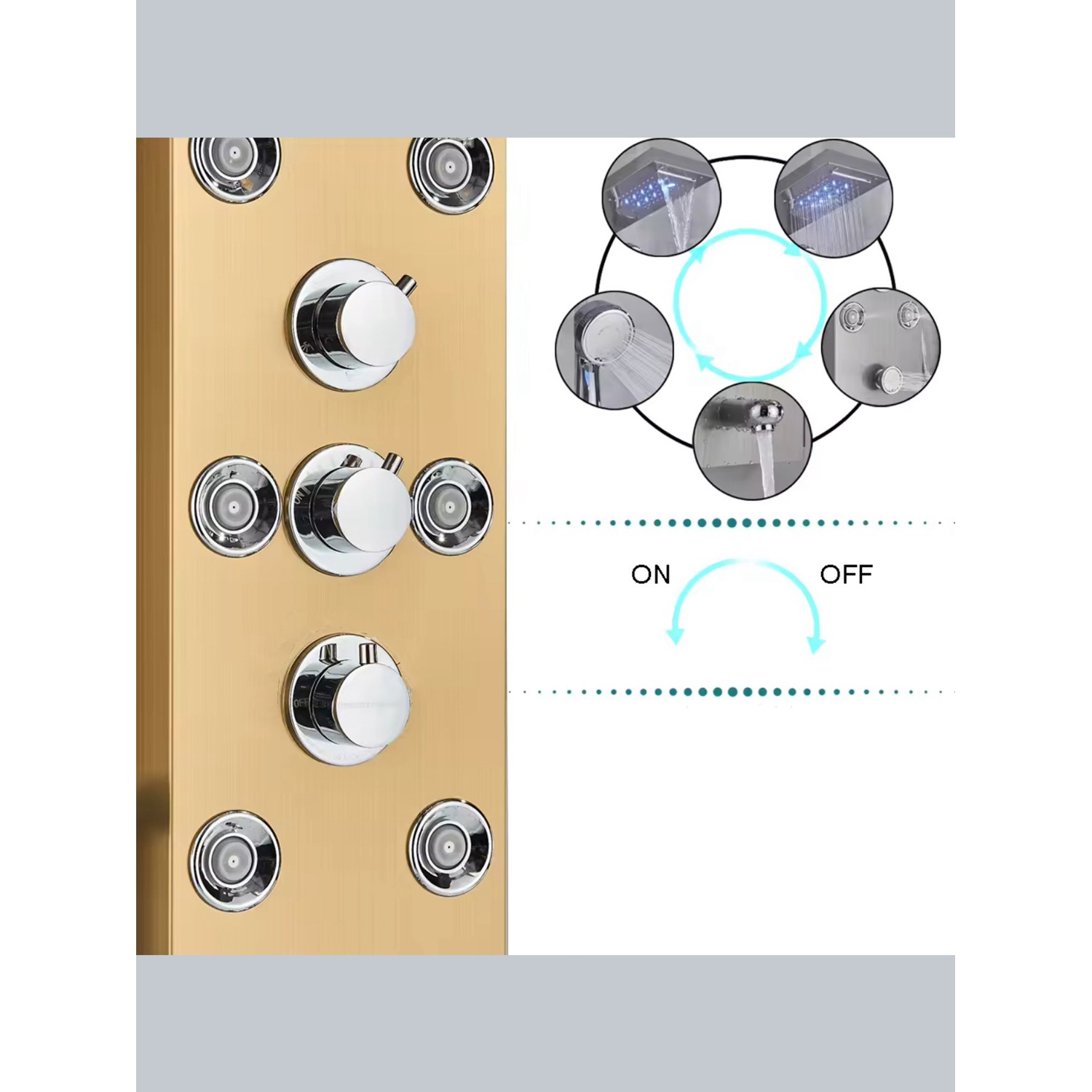 NARON Στήλη Ντουζ Υδρομασάζ Led Φωτισμό Και Ψηφιακή Οθόνη NR6220 BRUSHED GOLD