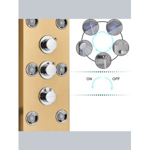 NARON Στήλη Ντουζ Υδρομασάζ Led Φωτισμό Και Ψηφιακή Οθόνη NR6220 BRUSHED GOLD