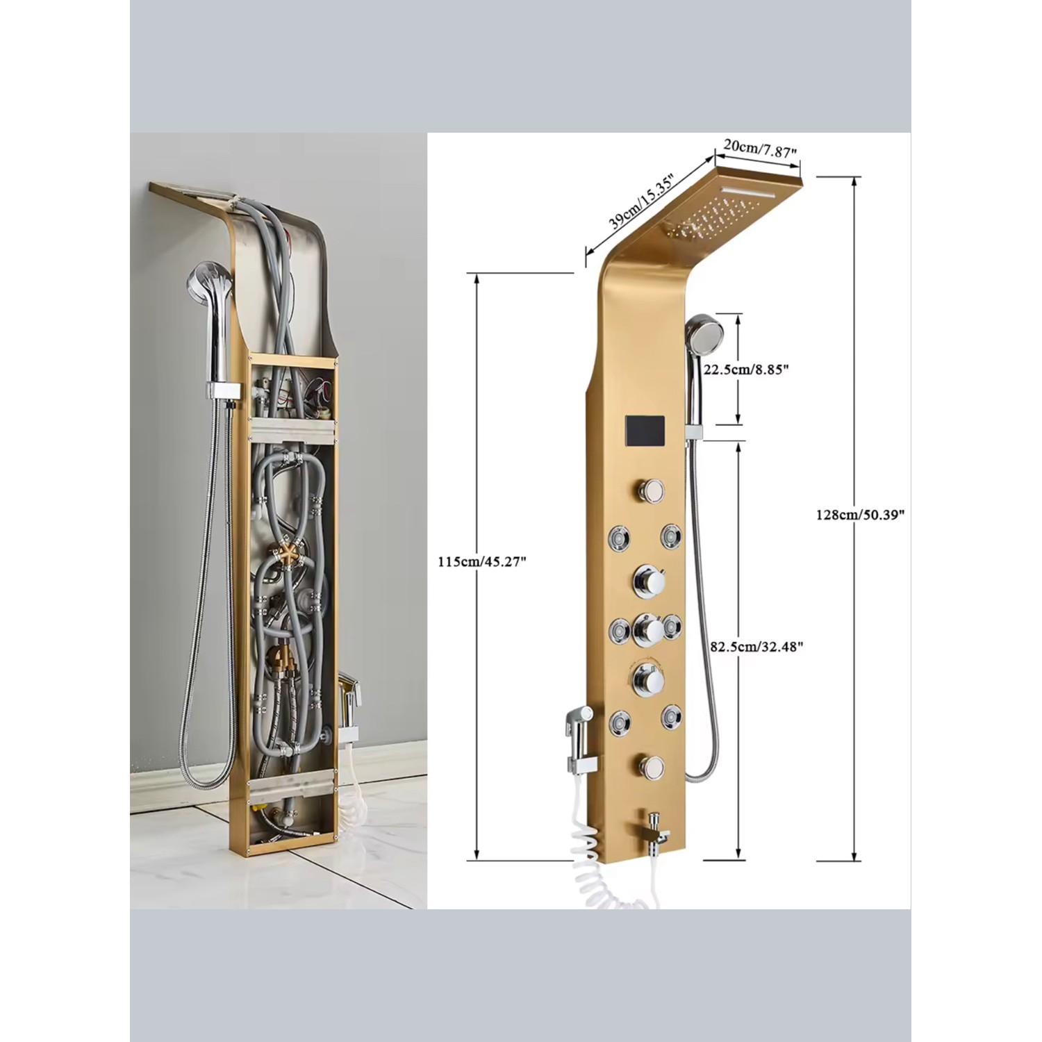 NARON Στήλη Ντουζ Υδρομασάζ Led Φωτισμό Και Ψηφιακή Οθόνη NR6220 BRUSHED GOLD