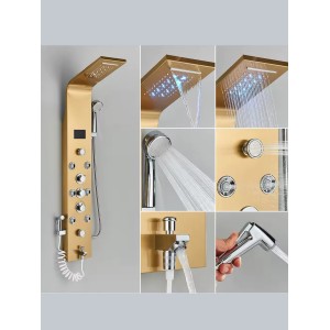 NARON Στήλη Ντουζ Υδρομασάζ Led Φωτισμό Και Ψηφιακή Οθόνη NR6220 BRUSHED GOLD