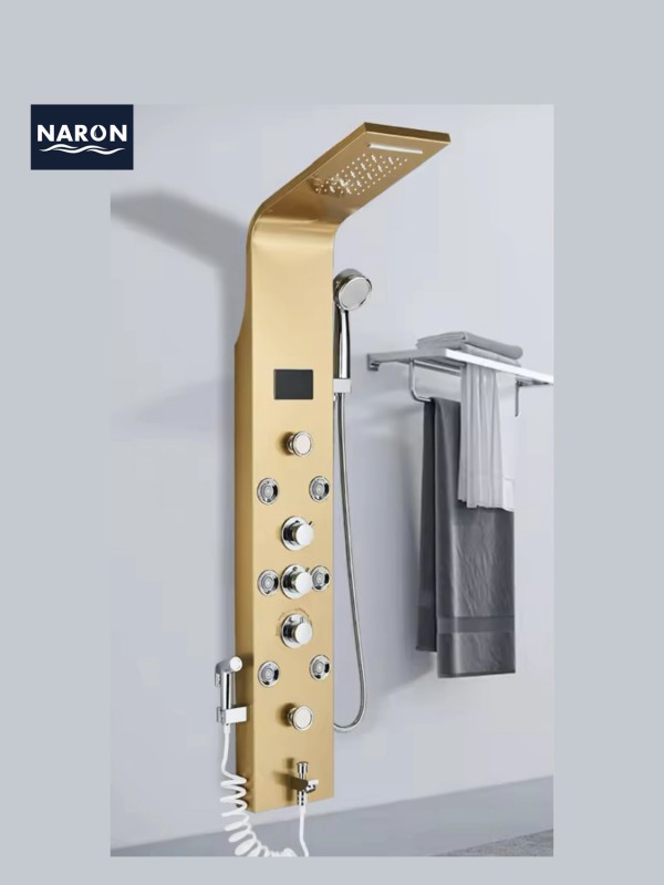NARON Στήλη Ντουζ Υδρομασάζ Led Φωτισμό Και Ψηφιακή Οθόνη NR6220 BRUSHED GOLD