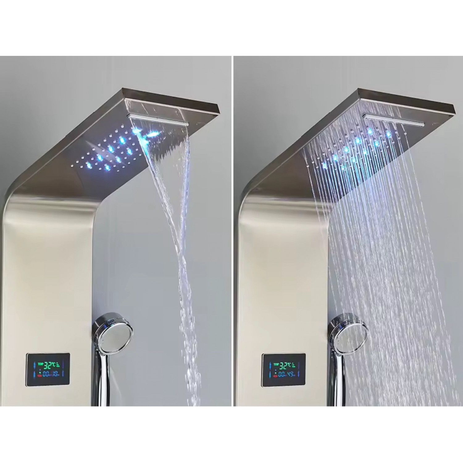 NARON Στήλη Ντουζ Υδρομασάζ Led Φωτισμό Και Ψηφιακή Οθόνη NR6220 MAT NICKEL