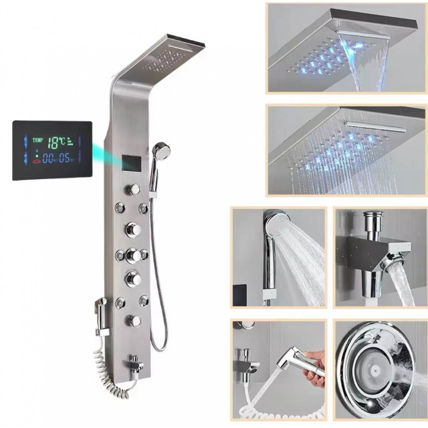NARON Στήλη Ντουζ Υδρομασάζ Led Φωτισμό Και Ψηφιακή Οθόνη NR6220 MAT NICKEL
