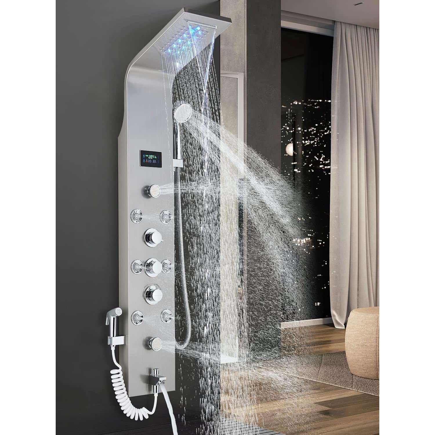 NARON Στήλη Ντουζ Υδρομασάζ Led Φωτισμό Και Ψηφιακή Οθόνη NR6220 MAT NICKEL