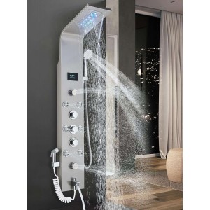 NARON Στήλη Ντουζ Υδρομασάζ Led Φωτισμό Και Ψηφιακή Οθόνη NR6220 MAT NICKEL