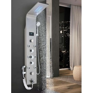 NARON Στήλη Ντουζ Υδρομασάζ Led Φωτισμό Και Ψηφιακή Οθόνη NR6220 MAT NICKEL