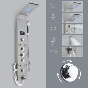 NARON Στήλη Ντουζ Υδρομασάζ Led Φωτισμό Και Ψηφιακή Οθόνη NR6220 MAT NICKEL