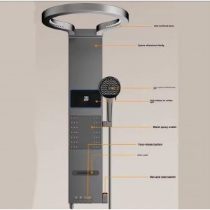 NARON Στήλη Ντους Καταρράκτη Υδρομασάζ Με Ψηφιακή Οθόνη NR6230 Gun Metal