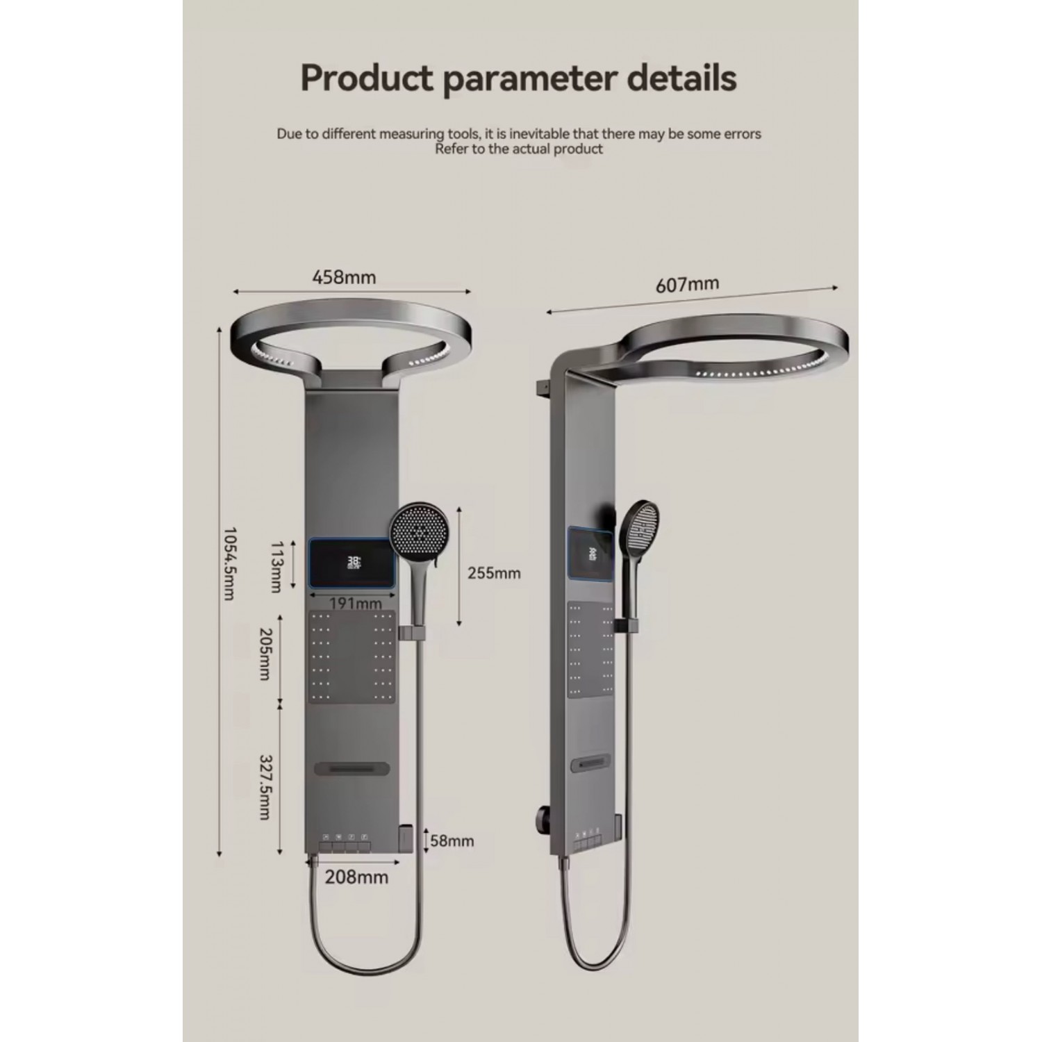 NARON Στήλη Ντους Καταρράκτη Υδρομασάζ Με Ψηφιακή Οθόνη NR6230 Gun Metal