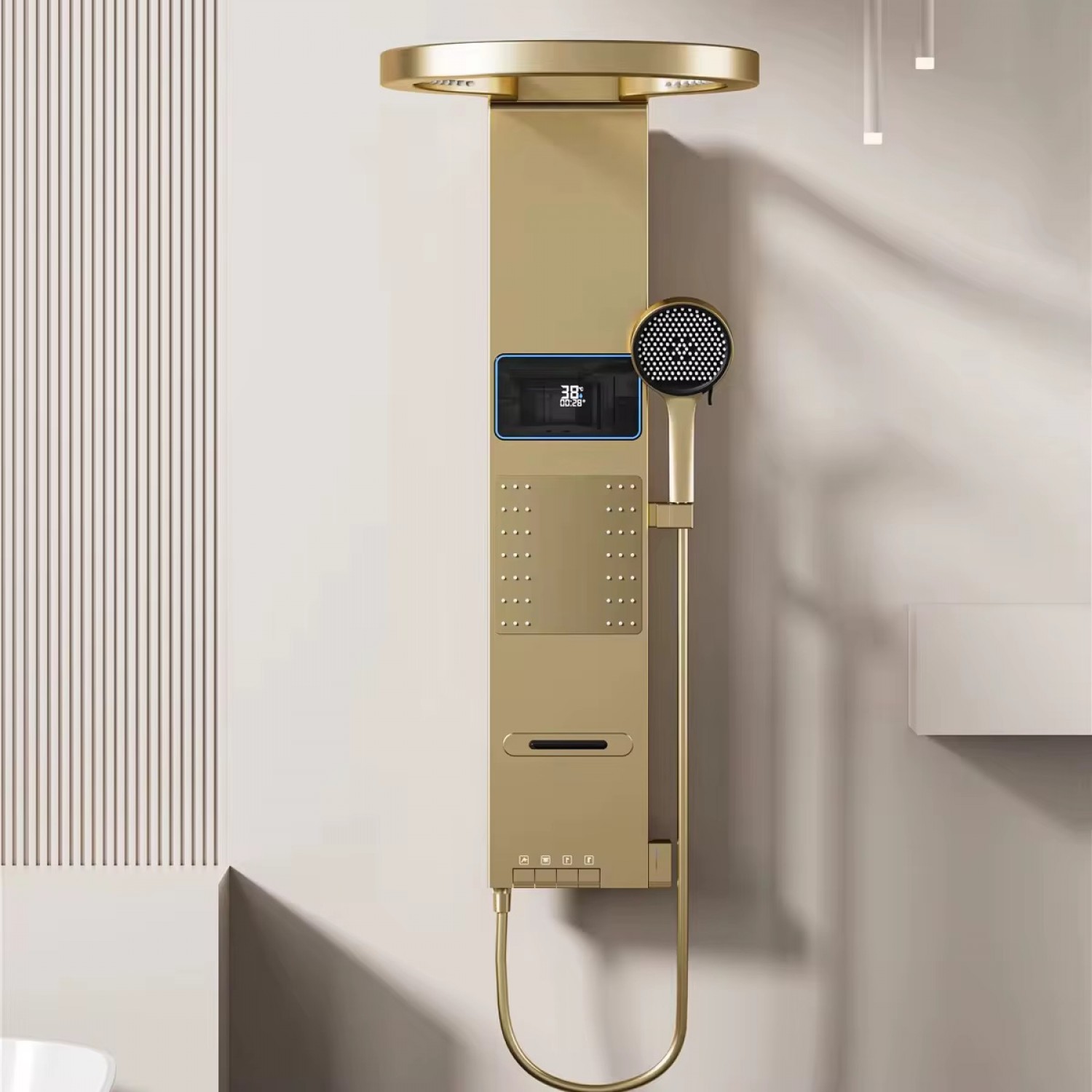 NARON Στήλη Ντους Καταρράκτη Υδρομασάζ Με Ψηφιακή Οθόνη NR6230 Brushed Gold