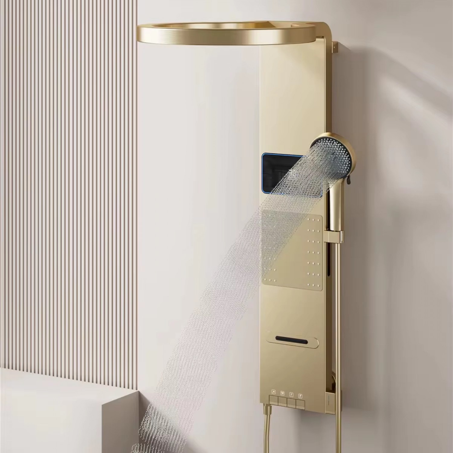 NARON Στήλη Ντους Καταρράκτη Υδρομασάζ Με Ψηφιακή Οθόνη NR6230 Brushed Gold