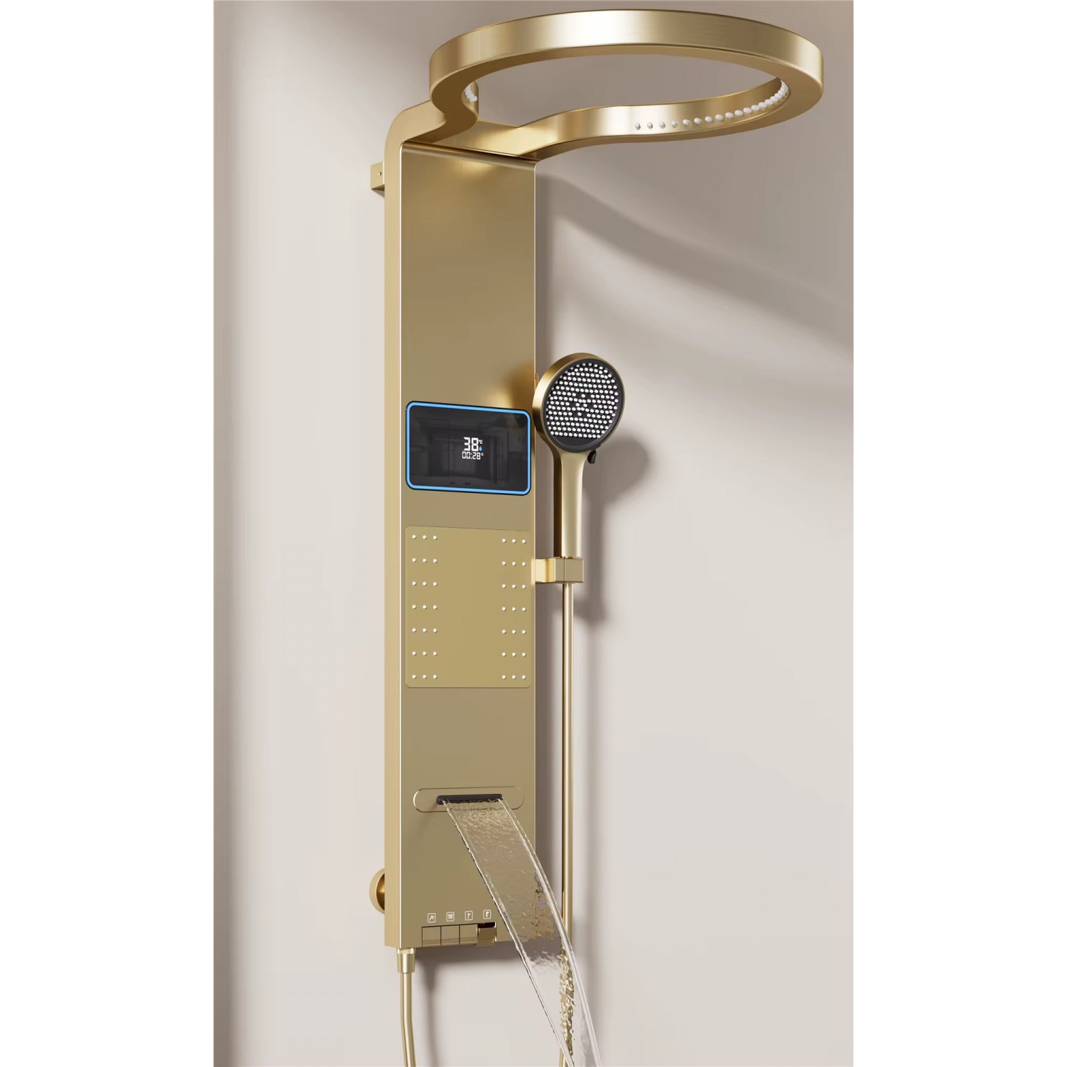 NARON Στήλη Ντους Καταρράκτη Υδρομασάζ Με Ψηφιακή Οθόνη NR6230 Brushed Gold