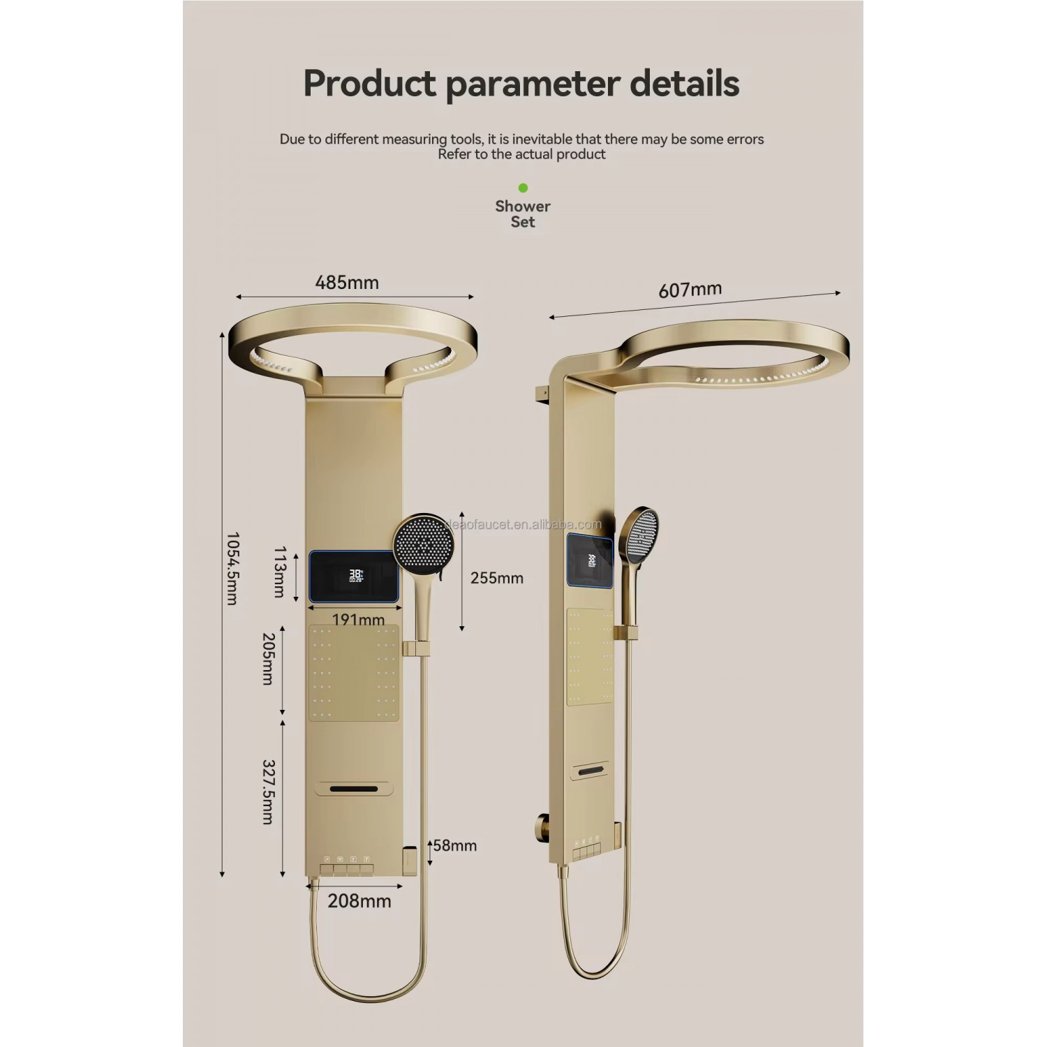 NARON Στήλη Ντους Καταρράκτη Υδρομασάζ Με Ψηφιακή Οθόνη NR6230 Brushed Gold