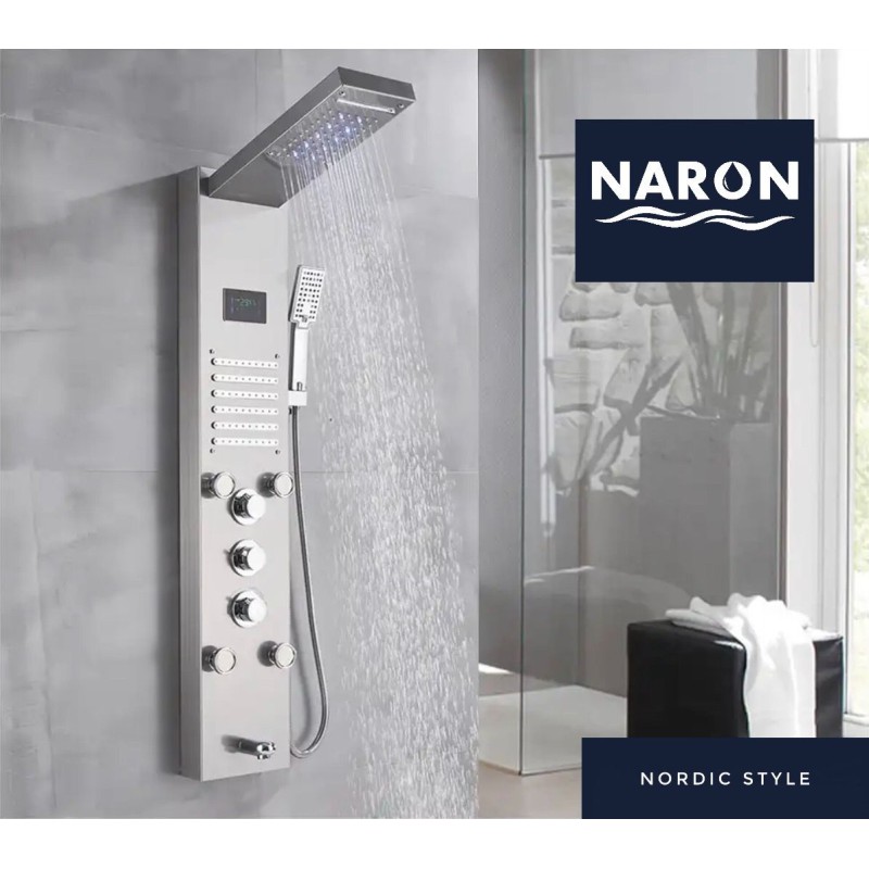NARON Στήλη Ντουζ Υδρομασάζ Led Φωτισμό Και Ψηφιακή Οθόνη NR-6030MN MAT NICKEL Σπίτι-Κήπος