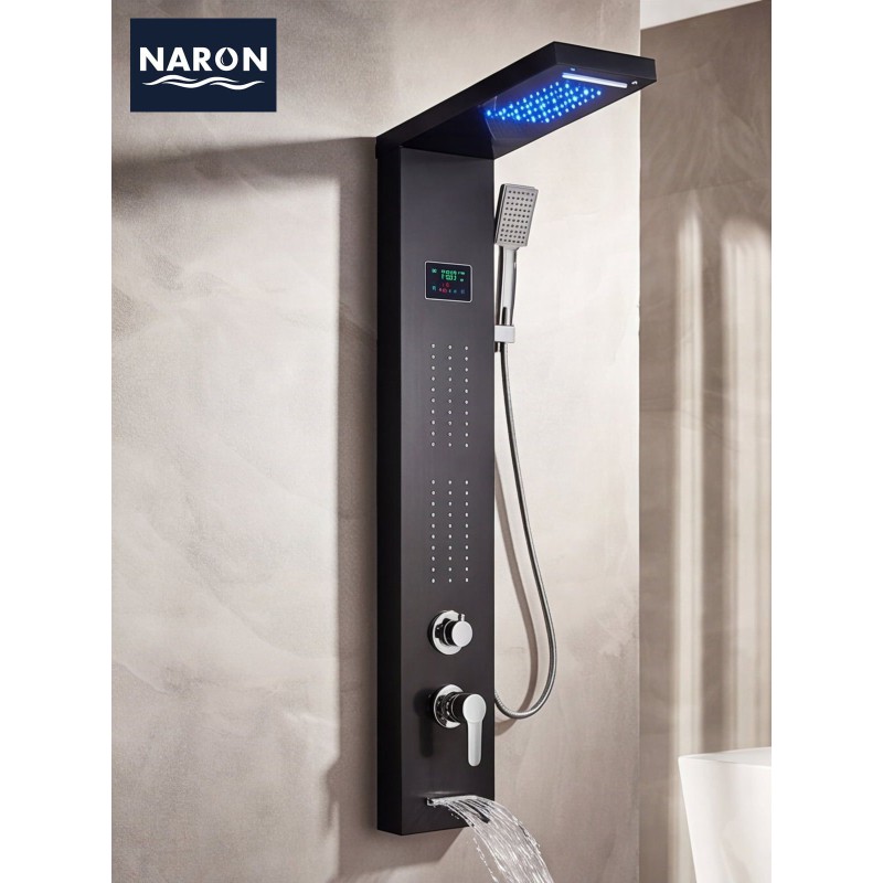 NARON Στήλη Ντουζ Υδρομασάζ Led Φωτισμό Και Ψηφιακή Οθόνη NR-6060B BLACK Σπίτι-Κήπος