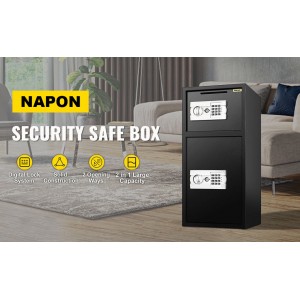 NARON Χρηματοκιβώτιο διπλής πόρτας από Χάλυβα με ξεχωριστό αποθηκευτικό χώρο με Ηλεκτρονική κλειδαριά για Χρήση για το σπίτι ή το γραφείο NR-8990B BLACK 